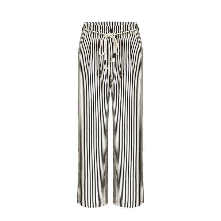 Damen Leichte Leinenoptik Palazzo‑Hose mit Gummibund, Kordelzug und senkrechtem Streifenmuster Drune