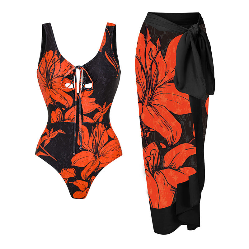 Damen Badeanzug mit asymmetrischem Schnitt und floralen Akzenten Drune