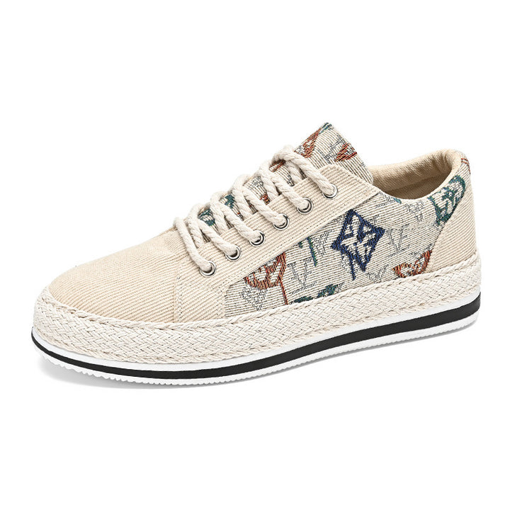 Damen Plateau-Espadrille-Sneaker mit besticktem Canvas, Quastenanhänger und geflochtener Bastsohle Drune