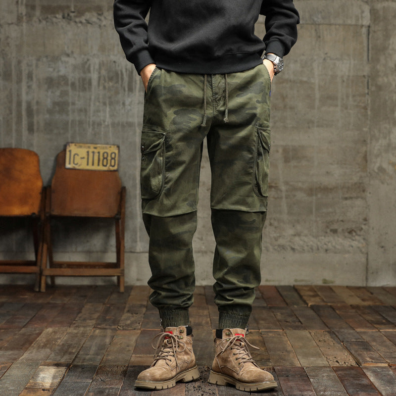 Herren Camouflage Cargo-Jogginghose mit elastischem Bund, Bündchen und Mehrfach-Taschen Drune