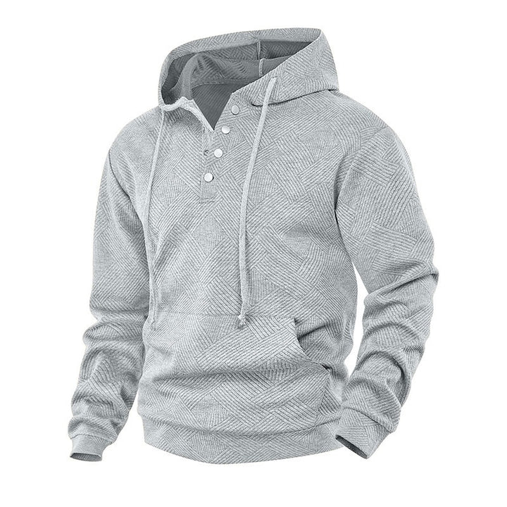 Herren Kapuzenpullover mit Henley-Knopfleiste, Strukturstrick & Kängurutasche Drune