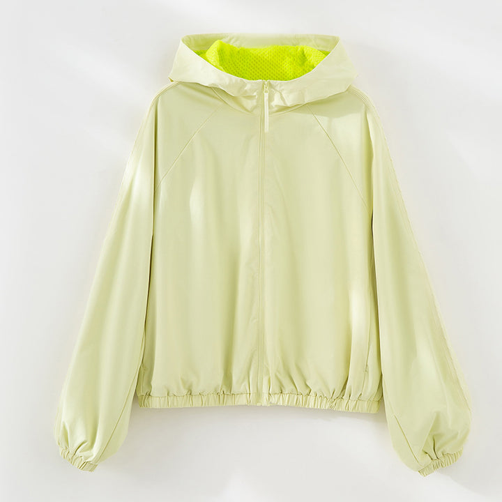 Damen Leichte Kapuzenjacke mit Kurzreißverschluss, Raglanärmeln und elastischem Saum Drune