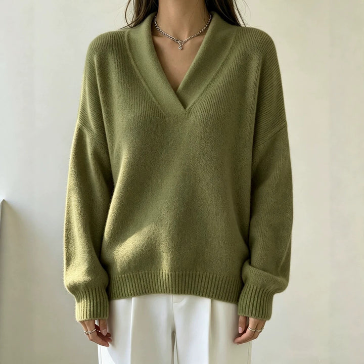 Damen Kaschmir-Touch V-Ausschnitt Relax-Pullover mit Raglanärmeln Drune