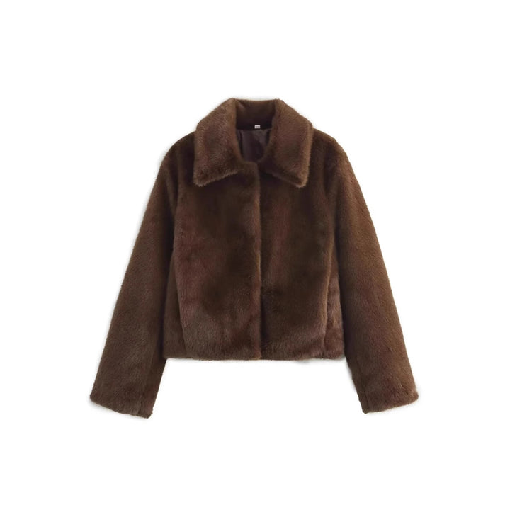 Damen Kurze Boxy-Kunstpelzjacke mit Hemdkragen und dichter Hochflorstruktur Drune