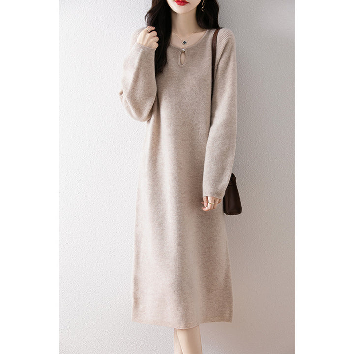 Damen gemütliches Strickkleid mit tiefem Ausschnitt und eleganter Schnittführung Drune