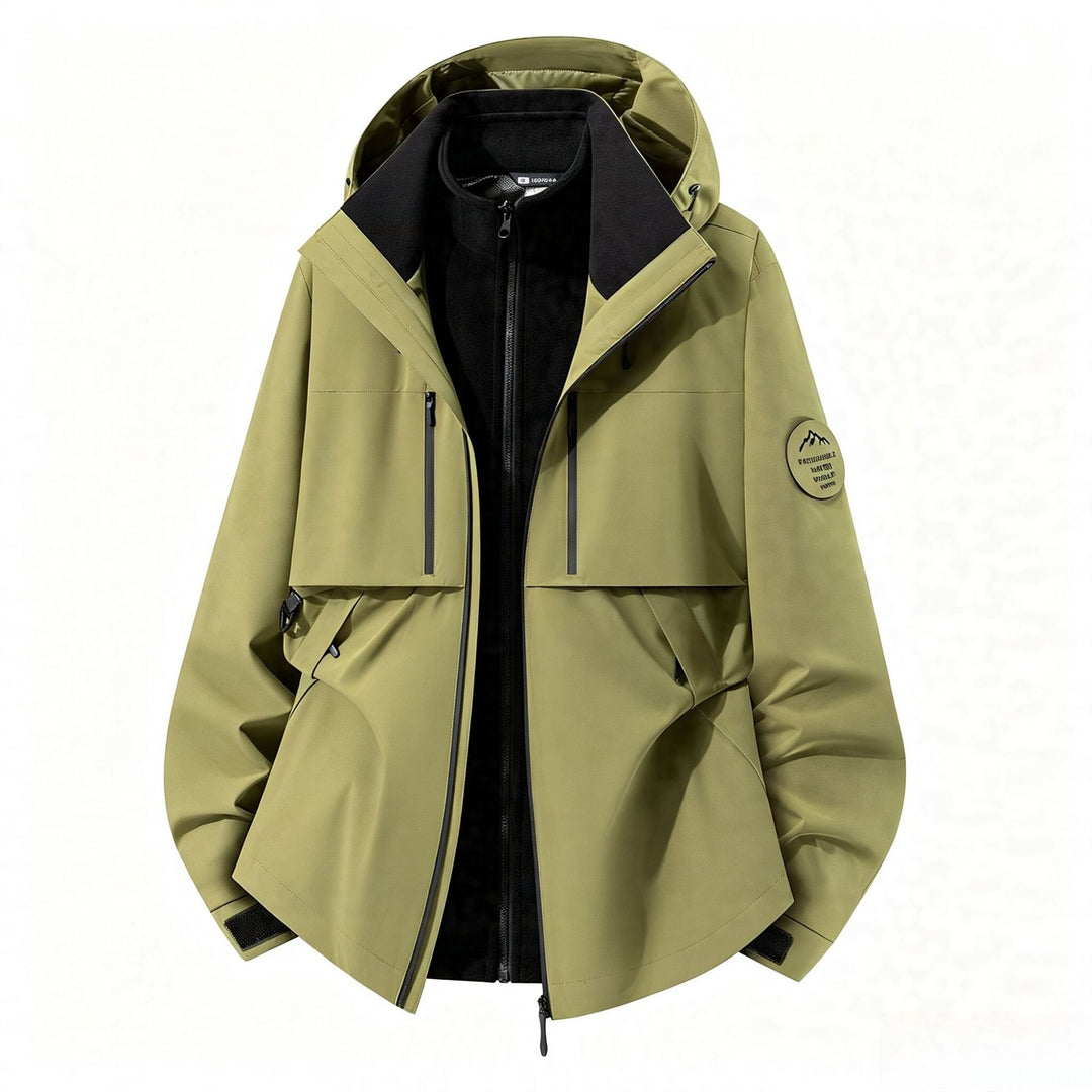 Herren dreilagige Softshell-Outdoorjacke mit herausnehmbarem Fleecefutter und Kapuze Drune