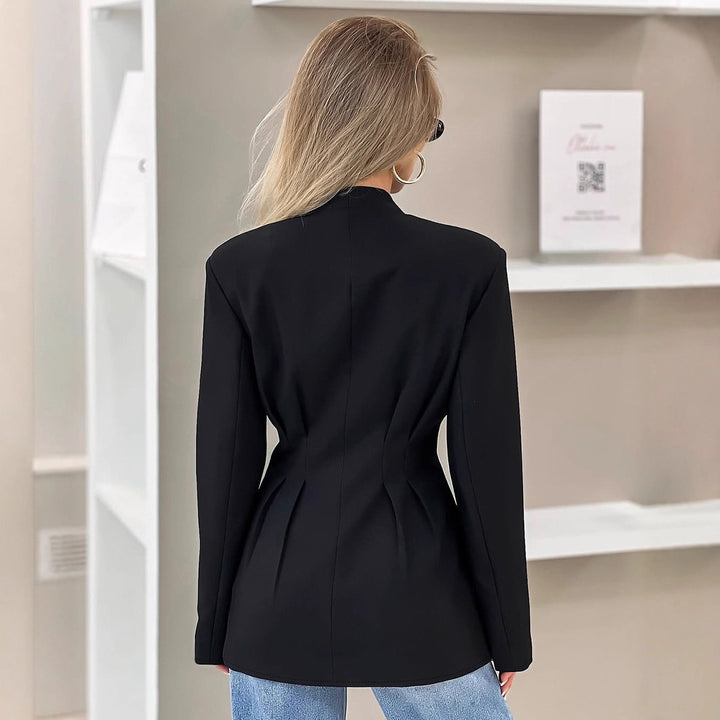 Damen nan figurbetonter Blazer mit Wiener Nähten, bezogenen Knöpfen und taillierter Falten-Silhouette Drune
