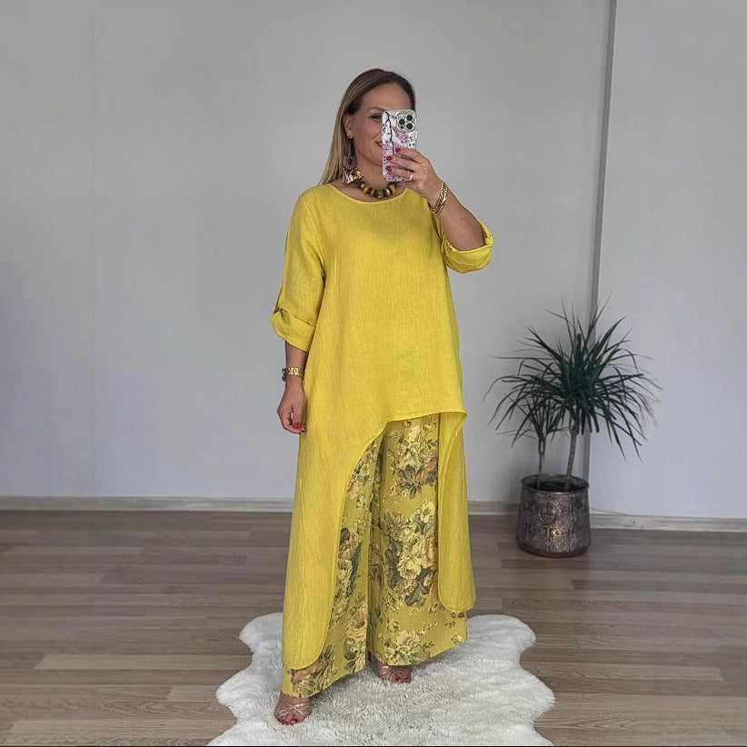 Damen lässiges Langarmshirt mit asymmetrischem Saum Drune