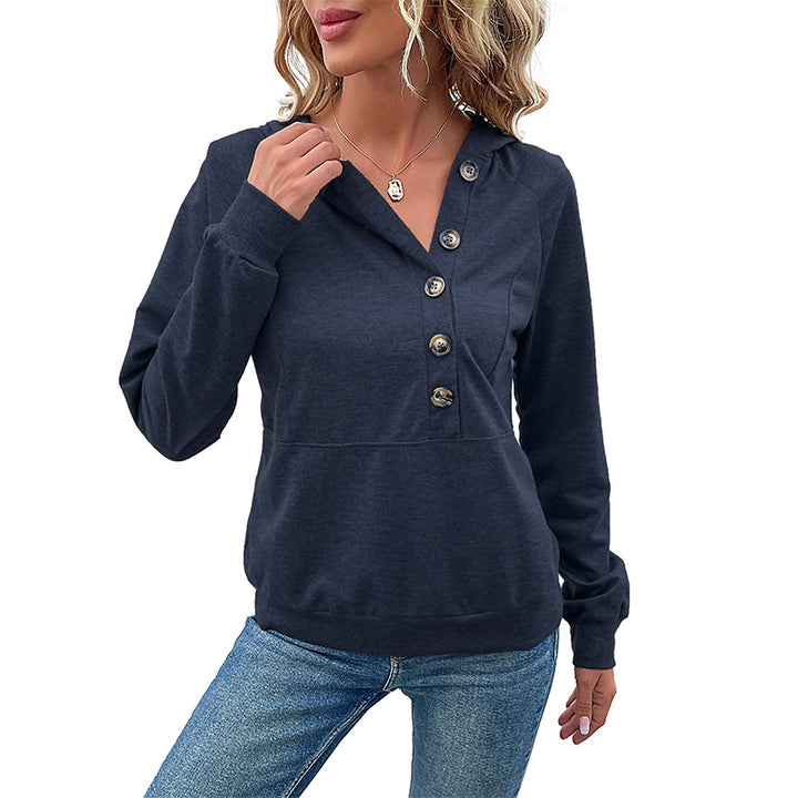 Damen Kapuzenpullover mit asymmetrischer Knopfleiste und Raglanärmeln Drune