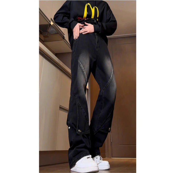 Herren Modische Oversized Denim-Hose mit kreativen Nähte Drune