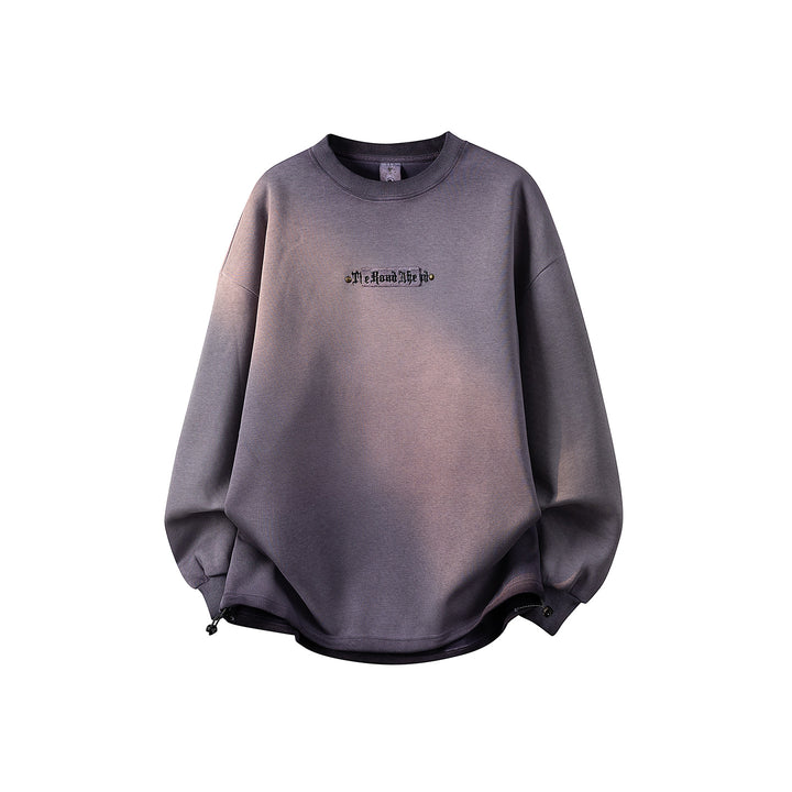 Damen Oversize-Sweatshirt mit gesticktem Schriftzug, abgerundetem Saum & überschnittener Schulter Drune