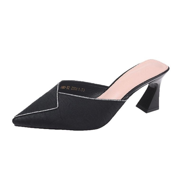 Damen elegante Mules mit spitzem Zehenbereich und schickem Glanz Drune