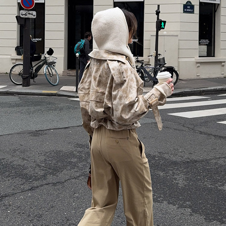 Damen modische Trenchcoat-Jacke mit Gürtel und Kapuze Drune