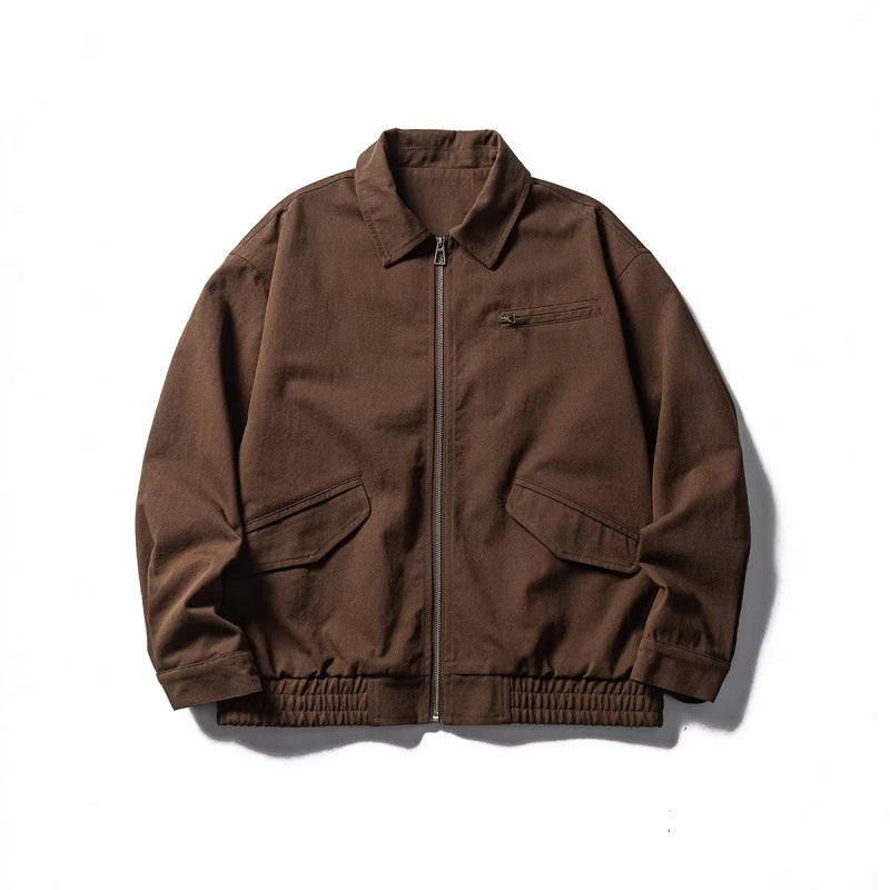 Herren Oversize-Workerjacke mit durchgehendem Reißverschluss, Brustreißverschluss und elastischem Saumbund Drune