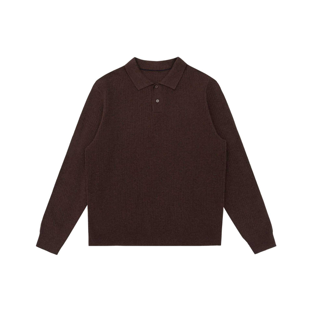 Unisex Gerippter Polokragen-Pullover aus Feinstrick mit Knopfleiste Drune
