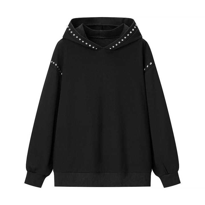 Damen Oversize-Kapuzenpullover mit Nietenbesatz und geripptem Saum Drune