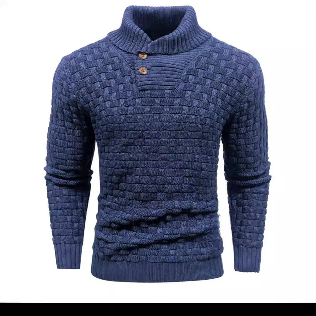 Herren nan strukturierter Strickpullover mit hochschließendem Stehkragen und Zierknopfleiste Drune