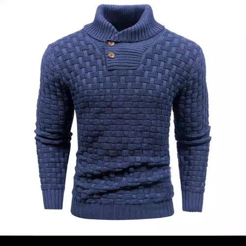 Herren nan strukturierter Strickpullover mit hochschließendem Stehkragen und Zierknopfleiste Drune