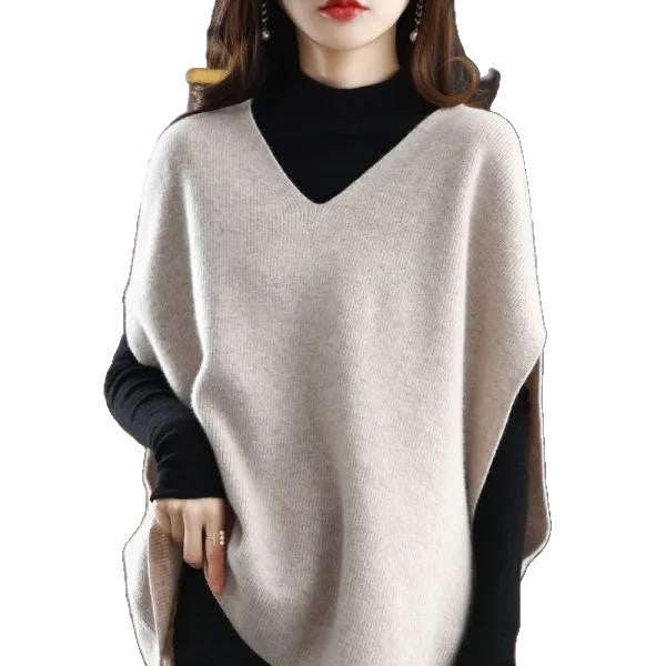 Damen Strickponcho mit V-Ausschnitt Drune