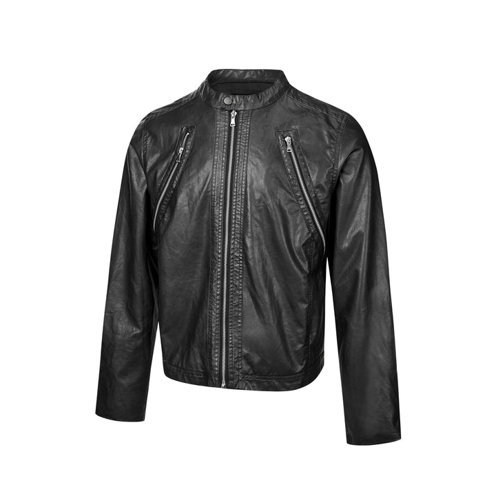Herren Vintage-inspirierte Bikerblouson-Lederjacke mit Stehkragen und Zweiwege-Reißverschluss Drune