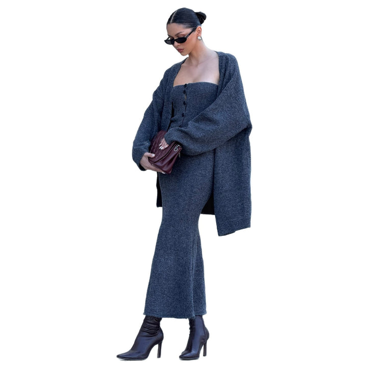 Damen Strickkleid im eleganten Set mit oversized Cardigan Drune