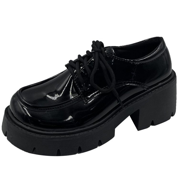 Damen Chunky Schnürschuhe mit robustem Blockabsatz und glänzender Oberfläche Drune