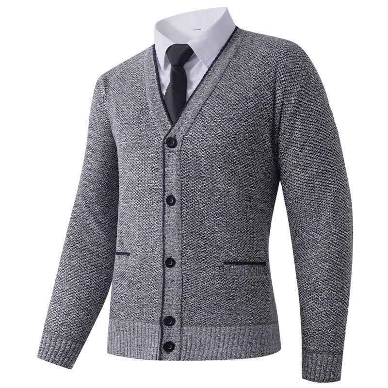 Herren Strukturierte Strickcardigan mit V-Ausschnitt, Knopfleiste und Eingrifftaschen Drune