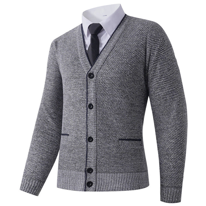 Herren Strukturierte Strickcardigan mit V-Ausschnitt, Knopfleiste und Eingrifftaschen Drune