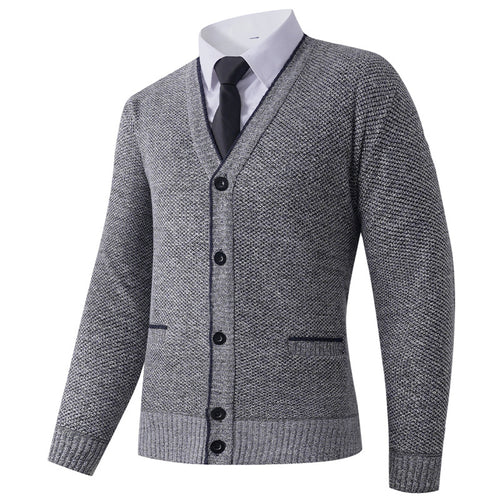 Herren Strukturierte Strickcardigan mit V-Ausschnitt, Knopfleiste und Eingrifftaschen Drune