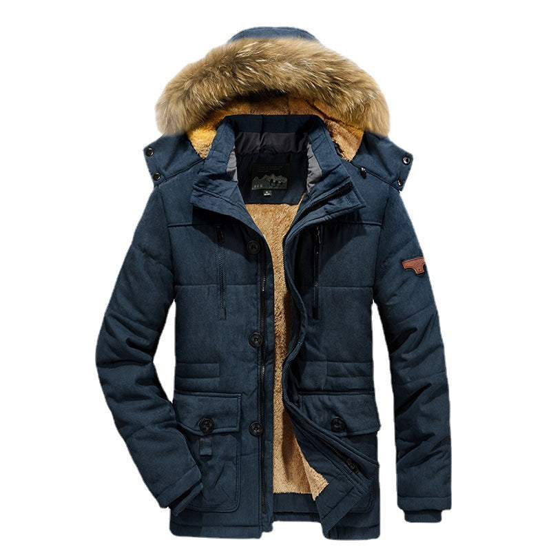 Herren wattierter Parka mit Kunstfellkapuze und Teddyfutter Drune