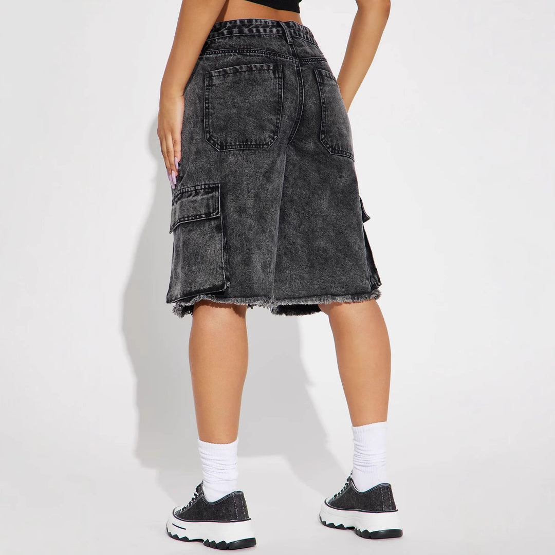 Damen Cargo-Shorts mit ausgefranstem Saum und praktischen Taschen Drune