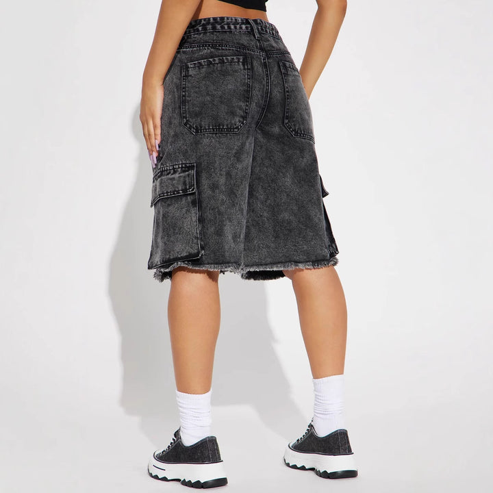 Damen Cargo-Shorts mit ausgefranstem Saum und praktischen Taschen Drune