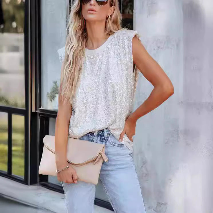 Damen Glitzernde Rundhalsbluse Drune