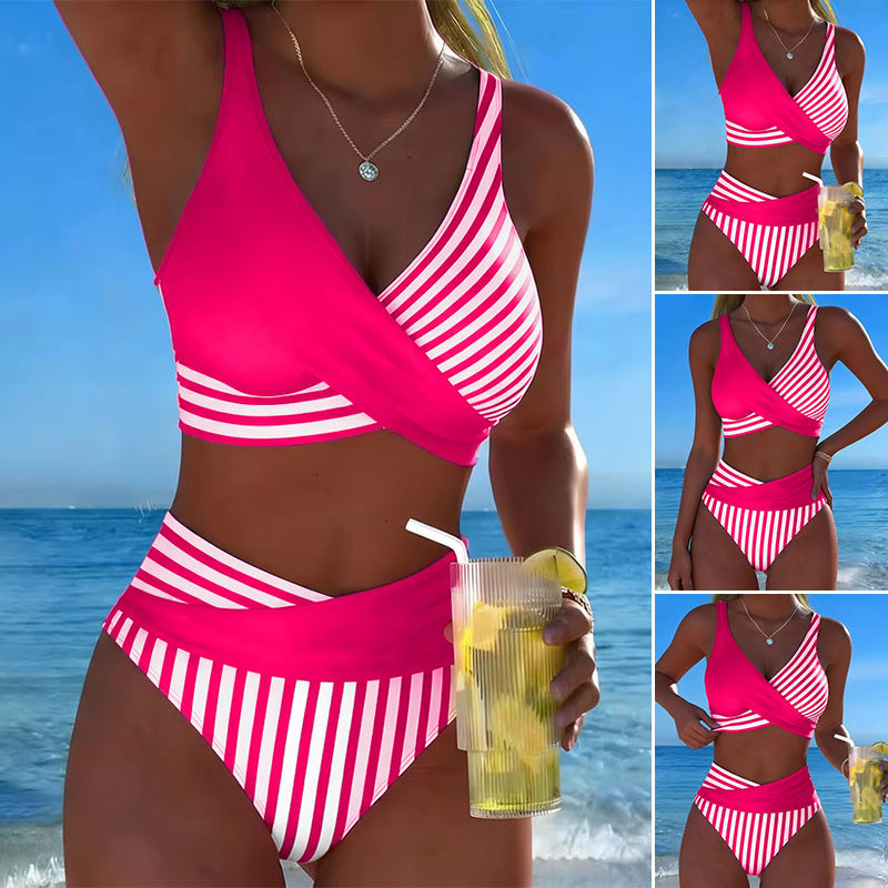 Damen Sportlicher Zweiteiliger Badeanzug mit asymmetrischem Design Drune