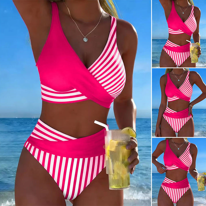 Damen Sportlicher Zweiteiliger Badeanzug mit asymmetrischem Design Drune