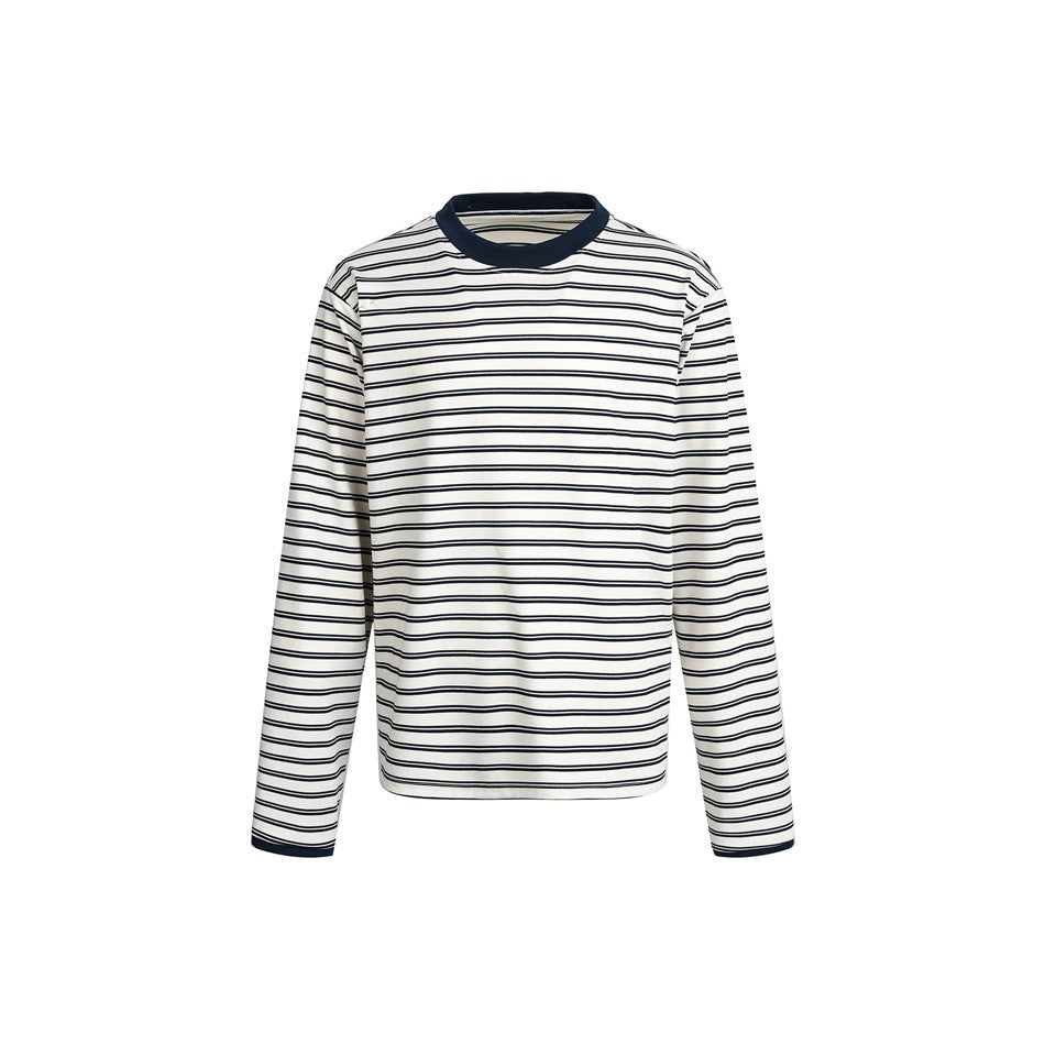 Unisex Gestreiftes Langarmshirt im Breton‑Stil mit kontrastiertem Rippenkragen und Relaxed Fit Drune