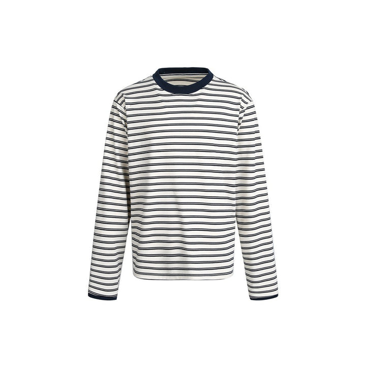 Unisex Gestreiftes Langarmshirt im Breton‑Stil mit kontrastiertem Rippenkragen und Relaxed Fit Drune