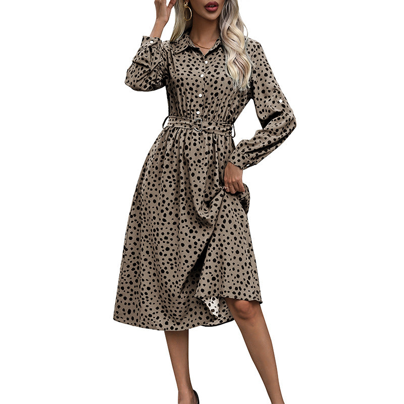 Damen Hemdblusenkleid mit Taillenriemchen, dreiviertel-Ärmeln und seitlichem Schlitz Drune