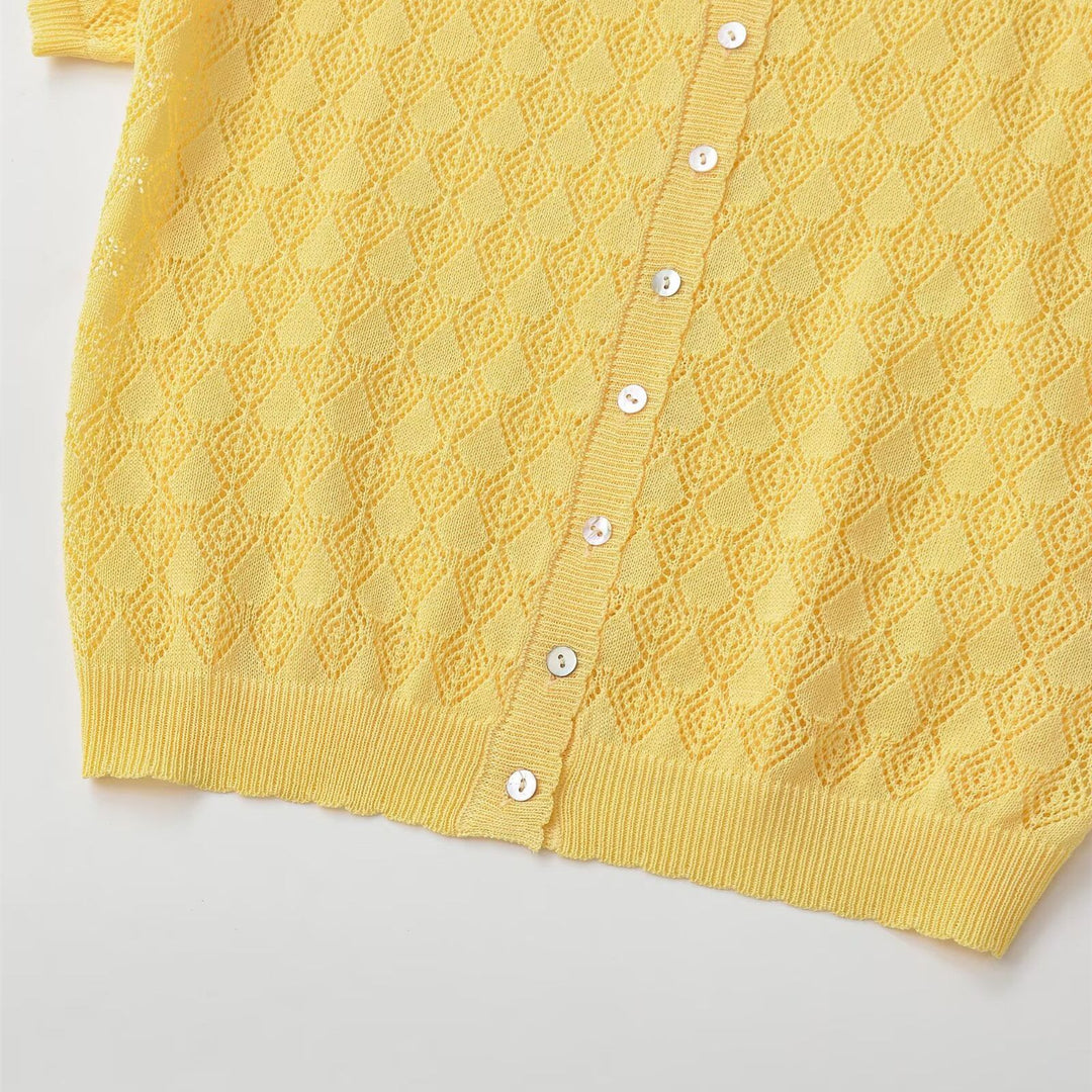 Damen Kurzarmpullover mit luftiger Lochstruktur und elegantem Kragen Drune