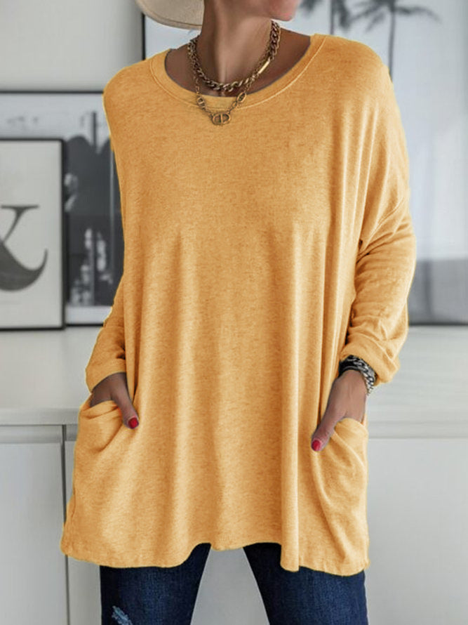 Damen Oversize Tunika mit Seitentaschen und Rundhalsausschnitt Drune