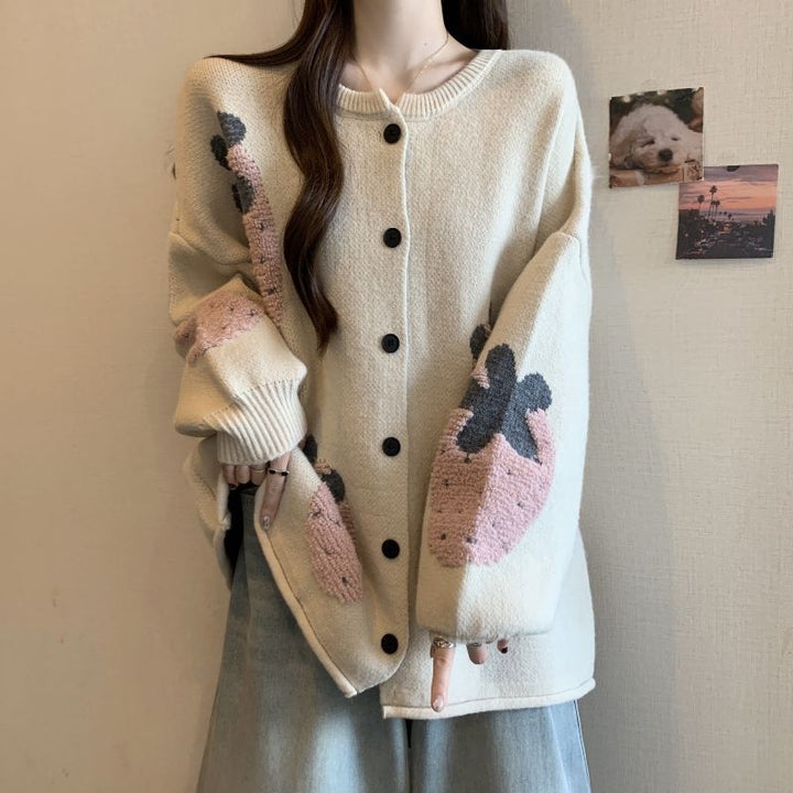 Damen Strickjacke mit floralem Motiv Drune