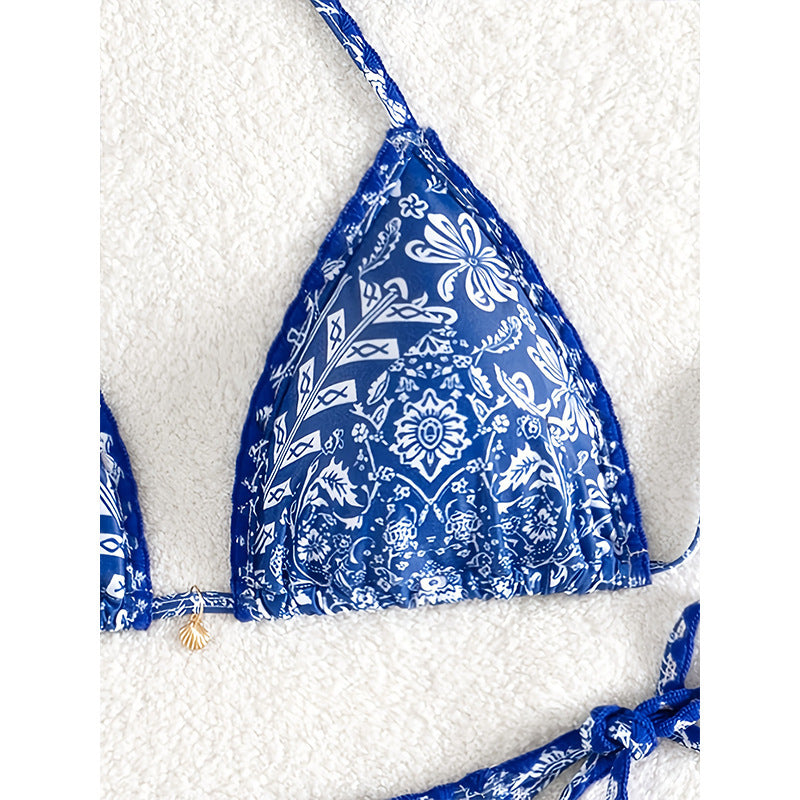 Damen Triangel-Bikini mit verspieltem Floral-Muster und eleganten Bänder Drune