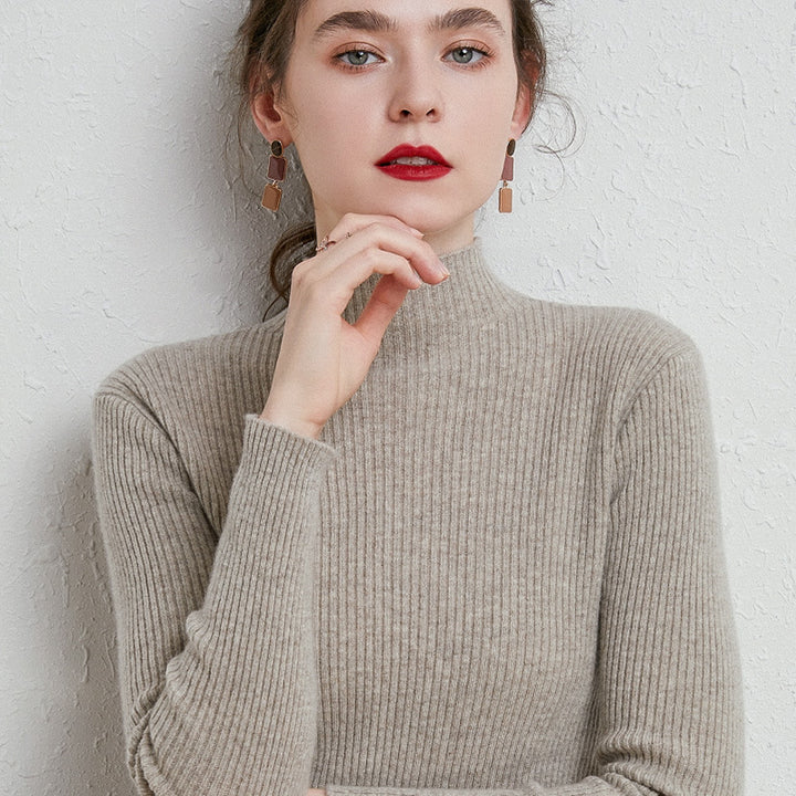 Damen Figurbetonter Feinstrick-Rollkragenpullover mit extrafeiner Rippenstruktur und kaschmirweicher Haptik Drune