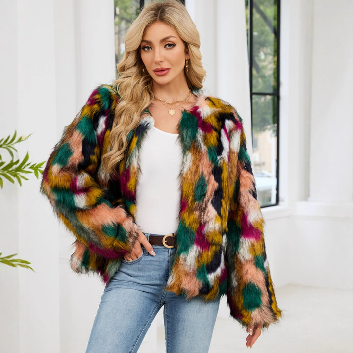 Damen Modische Kunstpelzjacke mit auffälligem Muster Drune