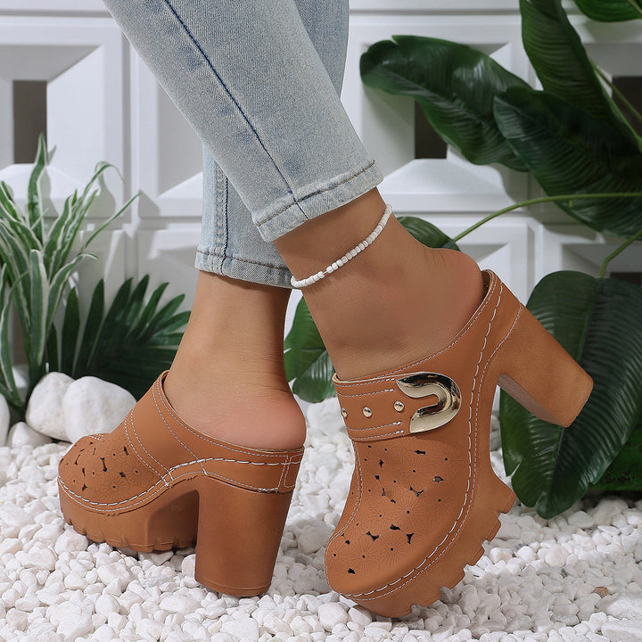 Damen modische Clogs mit perforiertem Design und elegantem Blockabsatz Drune