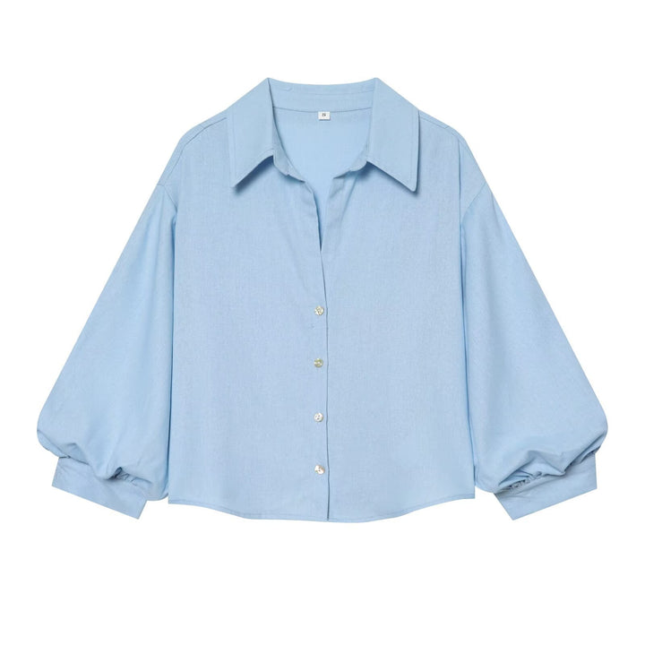 Damen Oversize-Hemdbluse mit Kentkragen, Ballonärmeln und kastiger Silhouette Drune