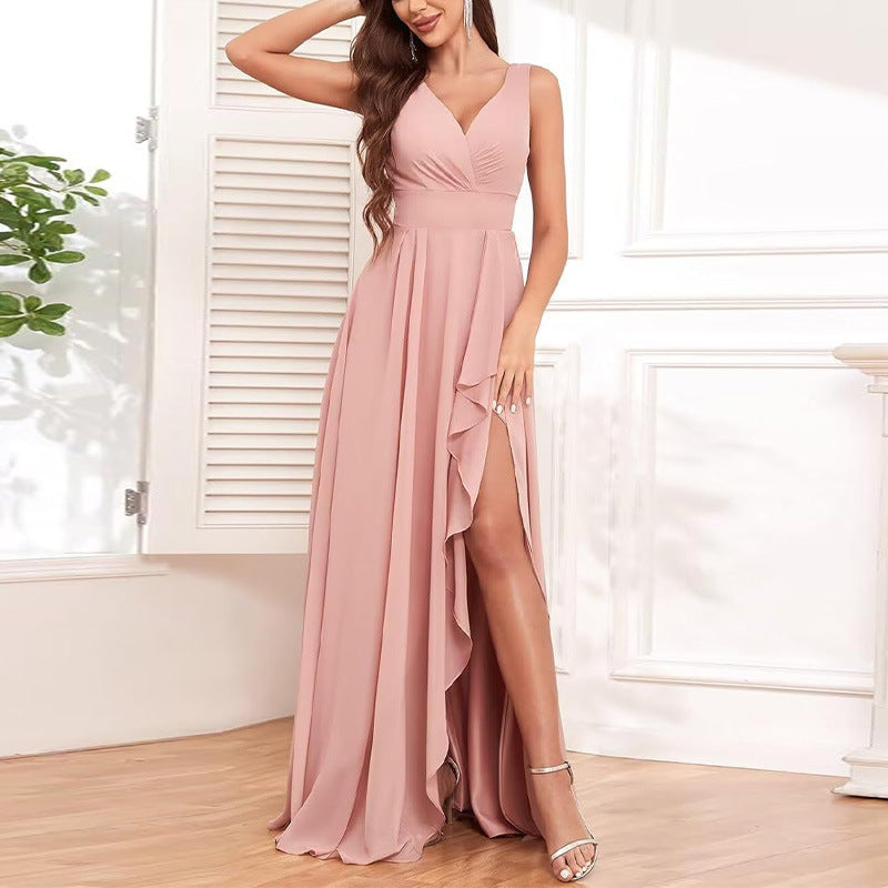 Drune | Ballkleid Damen Sexy Cocktail Abendkleid Stern High End Pfirsich Pink Chiffon Brautjungfernkleid Sommer