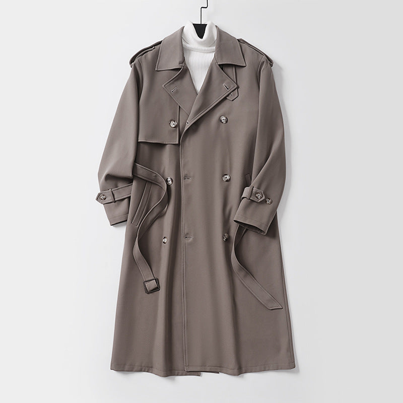 Damen klassischer Doppelreihiger Trenchcoat mit Taillengürtel und Schalkragen Drune