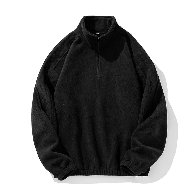 Unisex Fleece-Halbzip-Pullover mit Stehkragen, elastischem Saum und Raglanärmeln Drune