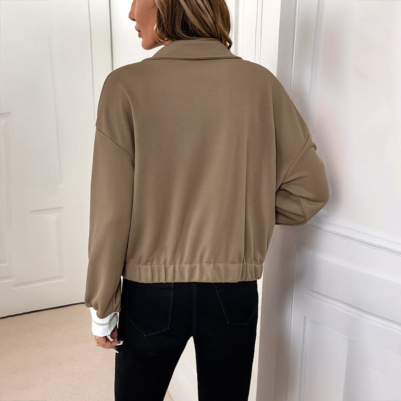 Damen modische Overshirt Jacke mit praktischen Taschen und abgerundetem Saum Drune